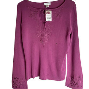 Worthington NWT Embroidered  Sweater Long Sleeved Bell Sleeve